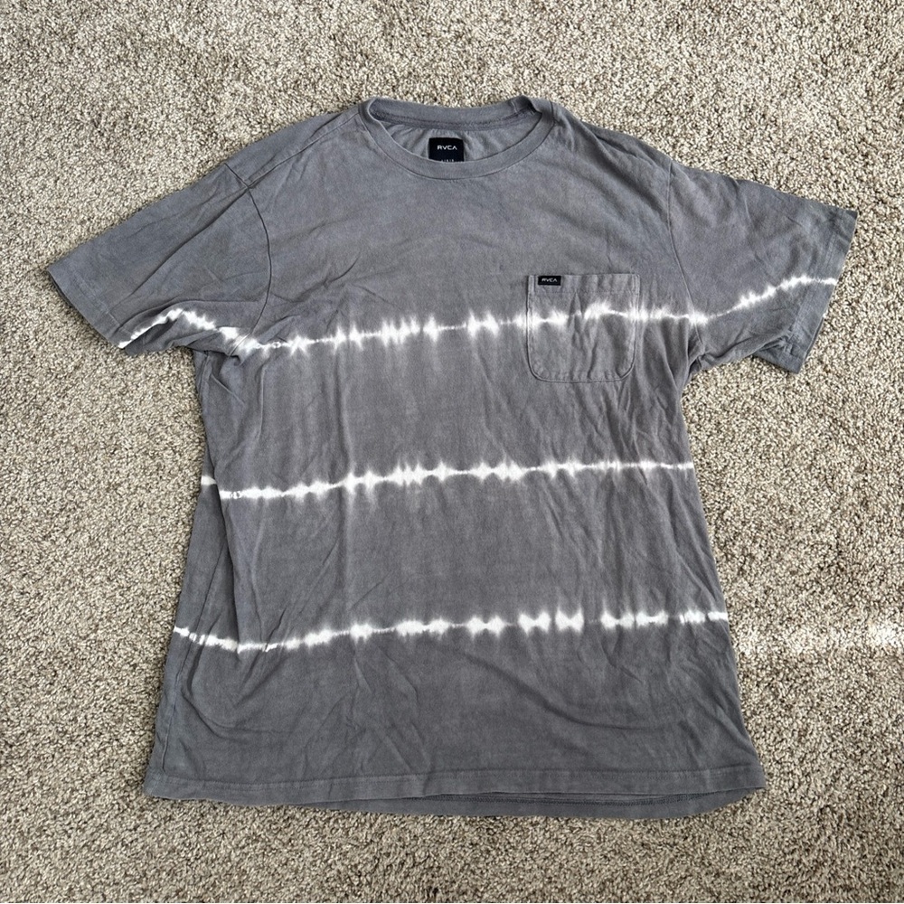 RVCA Gray and White Tie-Dye Short Sleeve Tee